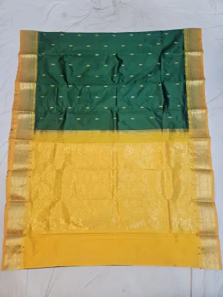 Premium Green with Mustard Yellow & Gold Zari Pure Kanjivaram Silk Saree