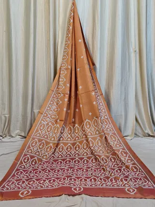 Premium Orange with White Gujrati Stitch Blended Bangalore Silk Saree