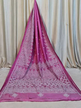 Premium Baby Pink with White Gujrati Stitch Blended Bangalore Silk Saree