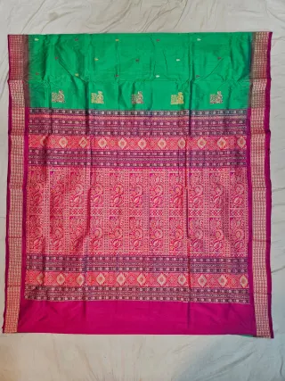 Premium Dual Tone Sea Green Bomkai Pure Mulberry Silk Saree
