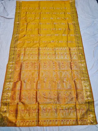 Premium Mustard Yellow Swarnachuri Pure Bishnupur Silk Saree