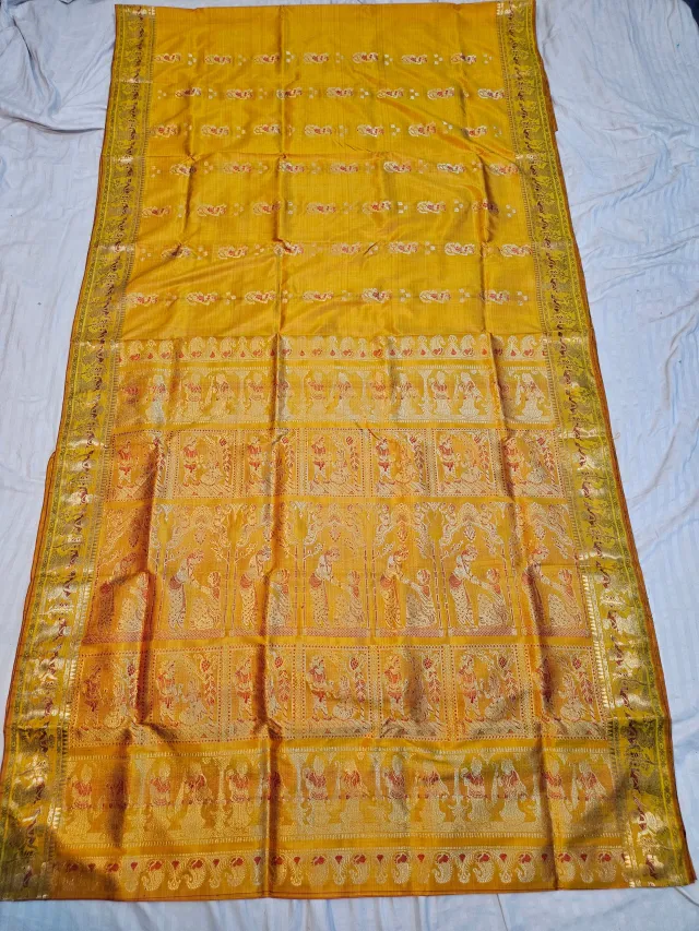 Premium Mustard Yellow Swarnachuri Pure Bishnupur Silk Saree
