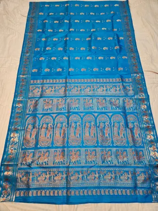 Premium Firoza Blue Swarnachuri Pure Bishnupur Silk Saree