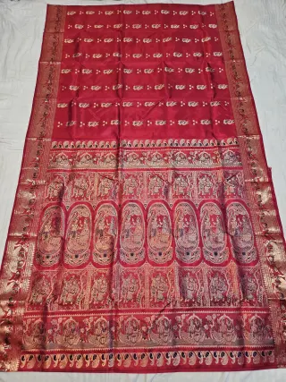 Premium Dual Tone Red with Rani Pink Swarnachuri Pure Bishnupur Silk Saree