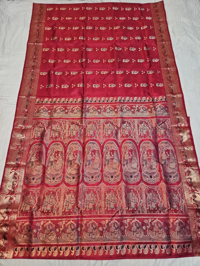 Premium Dual Tone Red with Rani Pink Swarnachuri Pure Bishnupur Silk Saree