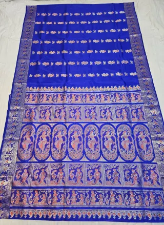 Premium Royal Blue Swarnachuri Pure Bishnupur Silk Saree