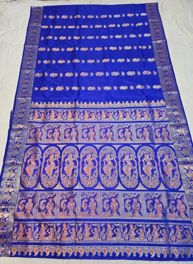 Premium Royal Blue Swarnachuri Pure Bishnupur Silk Saree