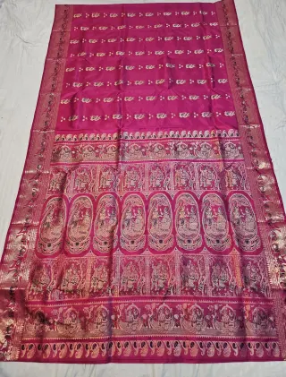 Premium Strawberry Pink Swarnachuri Pure Bishnupur Silk Saree