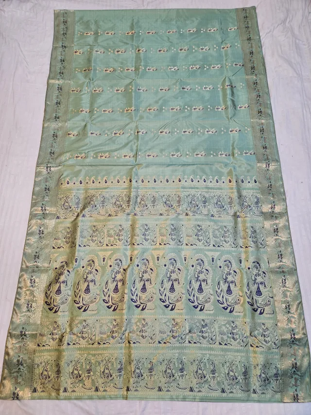 Premium Pista Green Swarnachuri Pure Bishnupur Silk Saree
