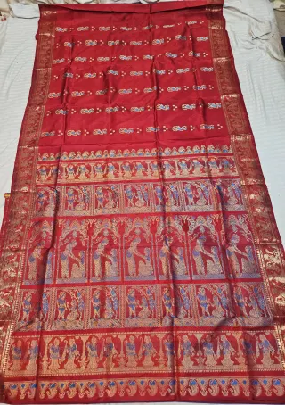 Premium Red with Firoza Meena Swarnachuri Pure Bishnupur Silk Saree
