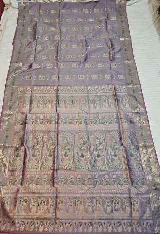 Premium Peach Pink Swarnachuri Pure Bishnupur Silk Saree