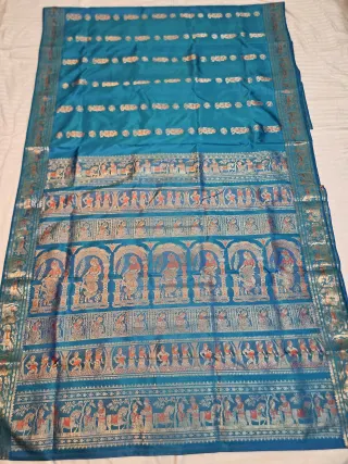 Premium Dual Tone Firoza Blue and Sea Green Swarnachuri Pure Bishnupur Silk Saree