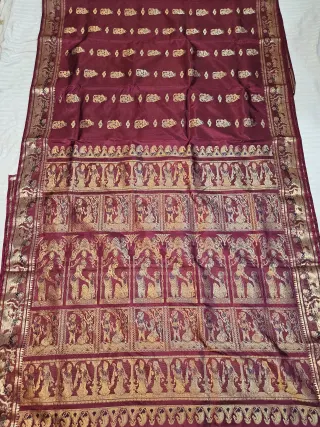 Premium Maroon Swarnachuri Pure Bishnupur Silk Saree