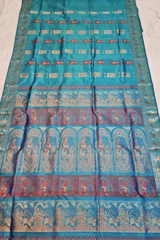 Premium Sky Blue Swarnachuri Pure Bishnupur Silk Saree