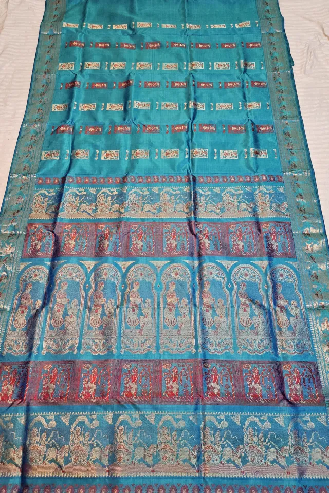 Premium Sky Blue Swarnachuri Pure Bishnupur Silk Saree