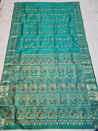 Premium Sea Green Swarnachuri Pure Bishnupur Silk Saree
