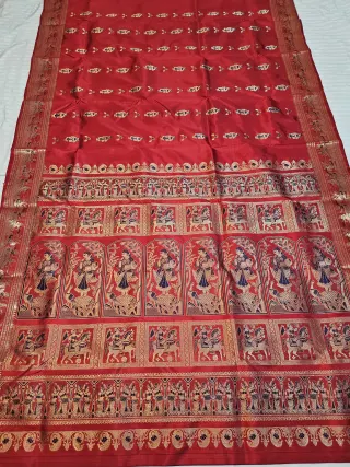 Premium Maroon Red with Navy Meena Swarnachuri Pure Bishnupur Silk Saree