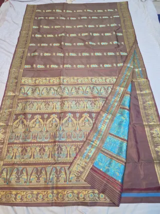Premium Light Rust Baluchari Pure Bishnupur Silk Saree