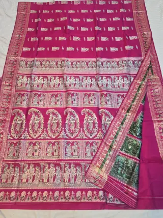 Premium Rani Pink Baluchari Pure Bishnupur Silk Saree