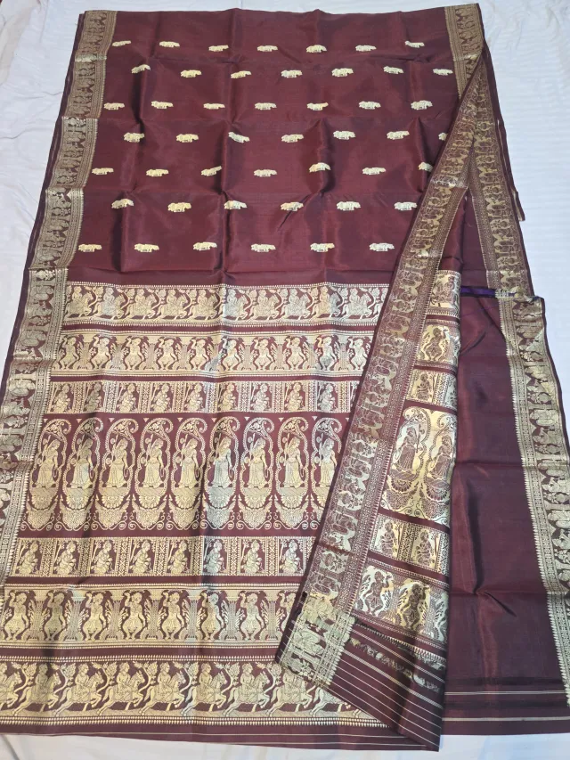 Premium Maroon Baluchari Pure Bishnupur Silk Saree