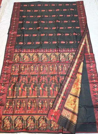 Premium Black Baluchari Pure Bishnupur Silk Saree