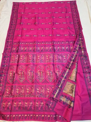 Premium Rose Pink Baluchari Pure Bishnupur Silk Saree