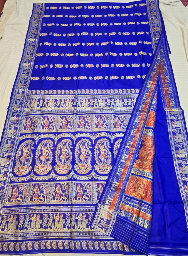 Premium Royal Blue Baluchari Pure Bishnupur Silk Saree