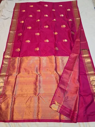 Premium Maroonish Red Golap Buti Swarnachuri Pure Bishnupur Silk Saree
