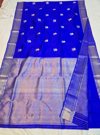 Premium Royal Blue Golap Buti Swarnachuri Pure Bishnupur Silk Saree
