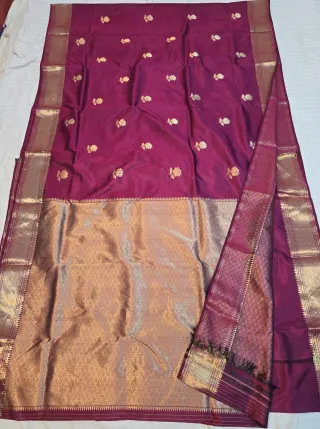 Premium Maroon Golap Buti Swarnachuri Pure Bishnupur Silk Saree