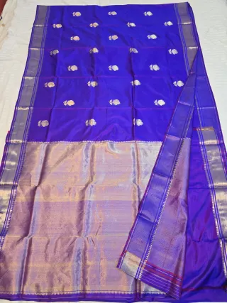 Premium Violet-Purple Golap Buti Swarnachuri Pure Bishnupur Silk Saree