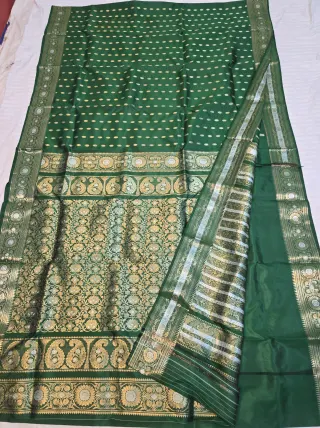 Premium Green 2000 Buti Swarnachuri Pure Bishnupur Silk Saree