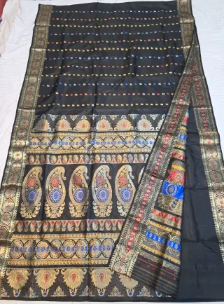 Premium Black 2000 Buti Swarnachuri Pure Bishnupur Silk Saree