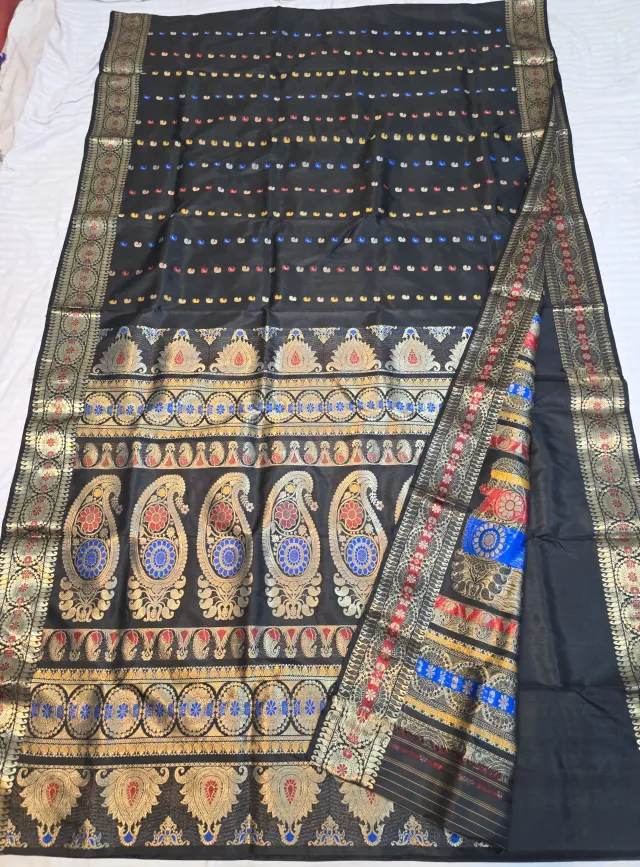 Premium Black 2000 Buti Swarnachuri Pure Bishnupur Silk Saree