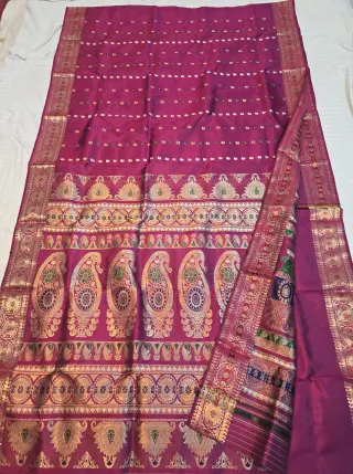 Premium Maroon 2000 Buti Swarnachuri Pure Bishnupur Silk Saree