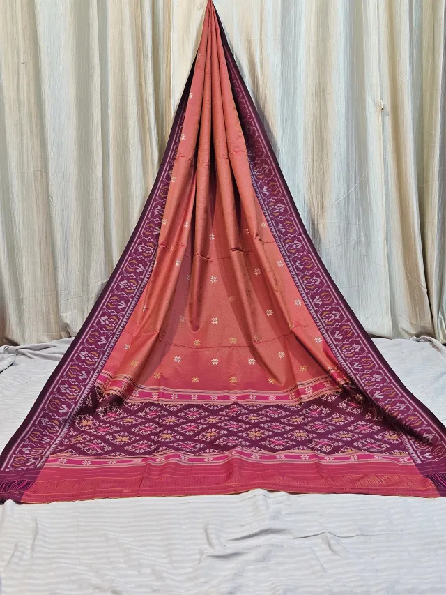 Premium Rust with Wine & Pink Art Silk Ikkat Saree