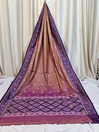 Premium Rani Pink Duel Tone with Yellow Art Silk Ikkat Saree