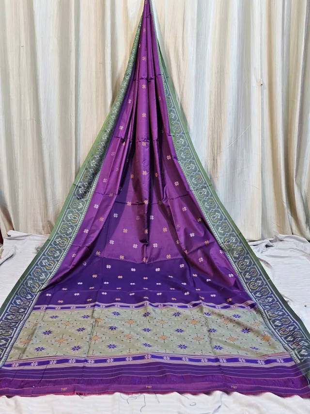 Premium Purple Art Silk Ikkat Saree with Olive Green Border