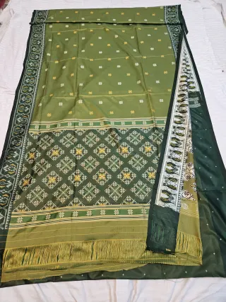Premium Muted Olive Green Art Silk Ikkat saree
