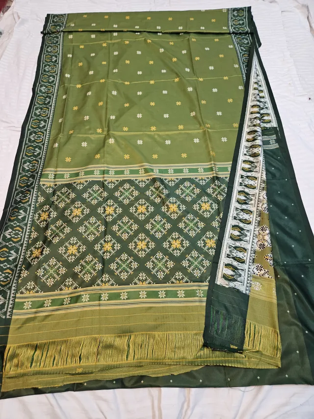 Premium Muted Olive Green Art Silk Ikkat saree