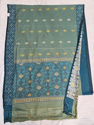 Premium Pista Green with Pastel Pista Green Tone Art Silk Ikkat Saree