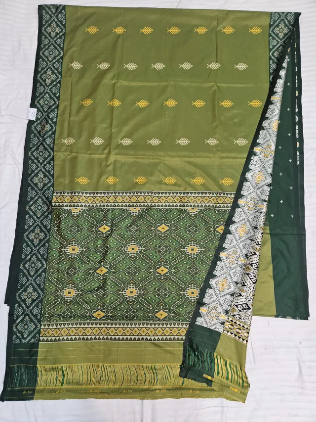 Premium Warm Mehendi Green Art Silk Ikkat Saree
