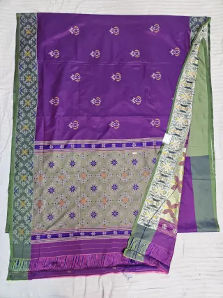 Premium Rich Royal Purple with Olive Green Pallu Art Silk Ikkat Saree