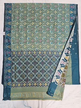 Premium Sea Green with Deep Teal-Cyan Pallu Art Silk Ikkat Saree
