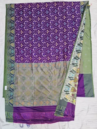 Premium Rich Royal Purple with Olive Green pallu Art Ikkat Saree