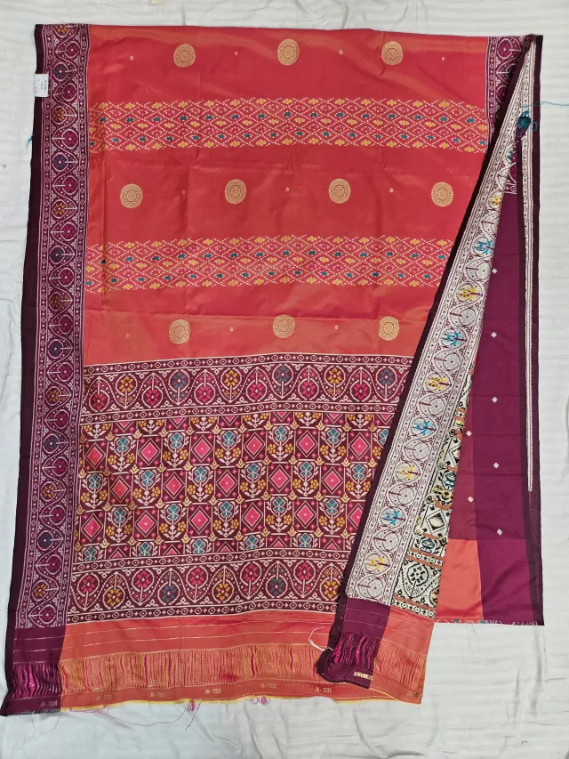 Premium Red with Deep Wine-Purple Pallu Art Silk Ikkat Saree