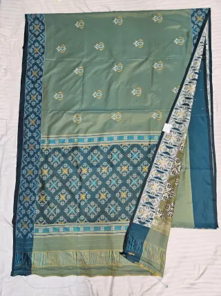 Premium Sea Green Art Silk Ikkat Saree with Teal Pallu