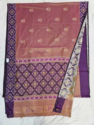 Premium Dual Tone Orange Art Silk Ikkat Saree with Plum Pallu