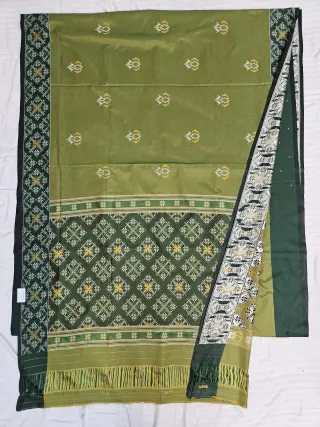 Premium Olive Green Art Silk Ikkat Saree with Bottle Green Pallu