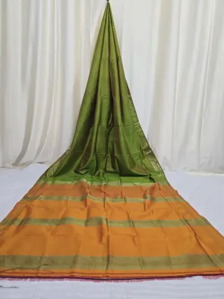 Premium Dual Tone Green with Orange Inchi Par Pure Bishnupur Katan Silk Saree